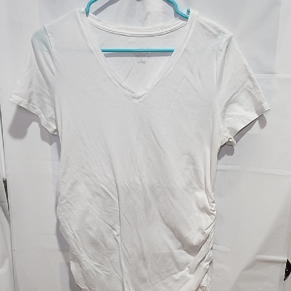 Isabel Maternity by Ingrid & Isabel White Ruched Short Sleeve Tee